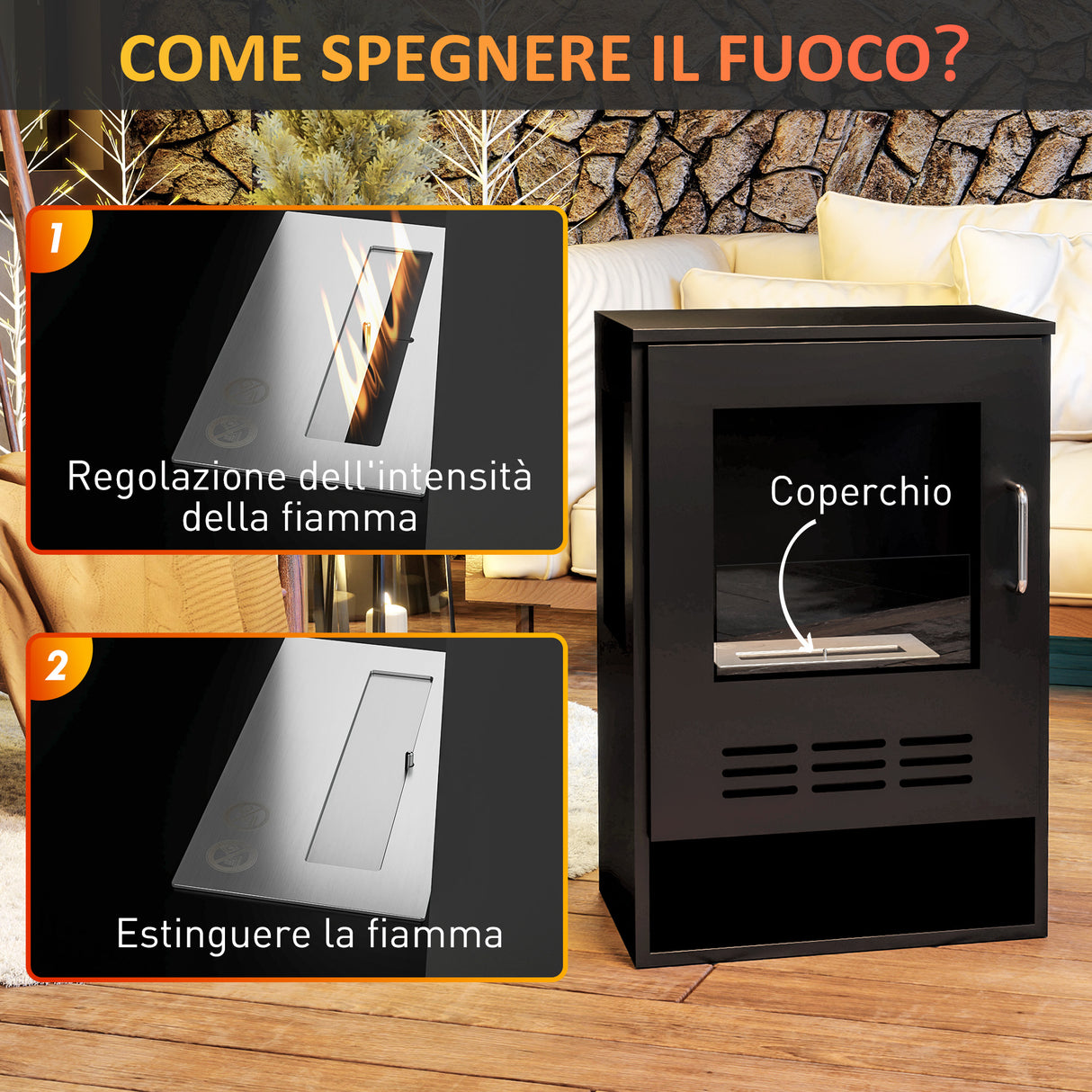 easycomfort easycomfort camino a bioetanolo autoportante con bruciatore da 0 9l e durata 3 3 ore 44x28x68 cm nero