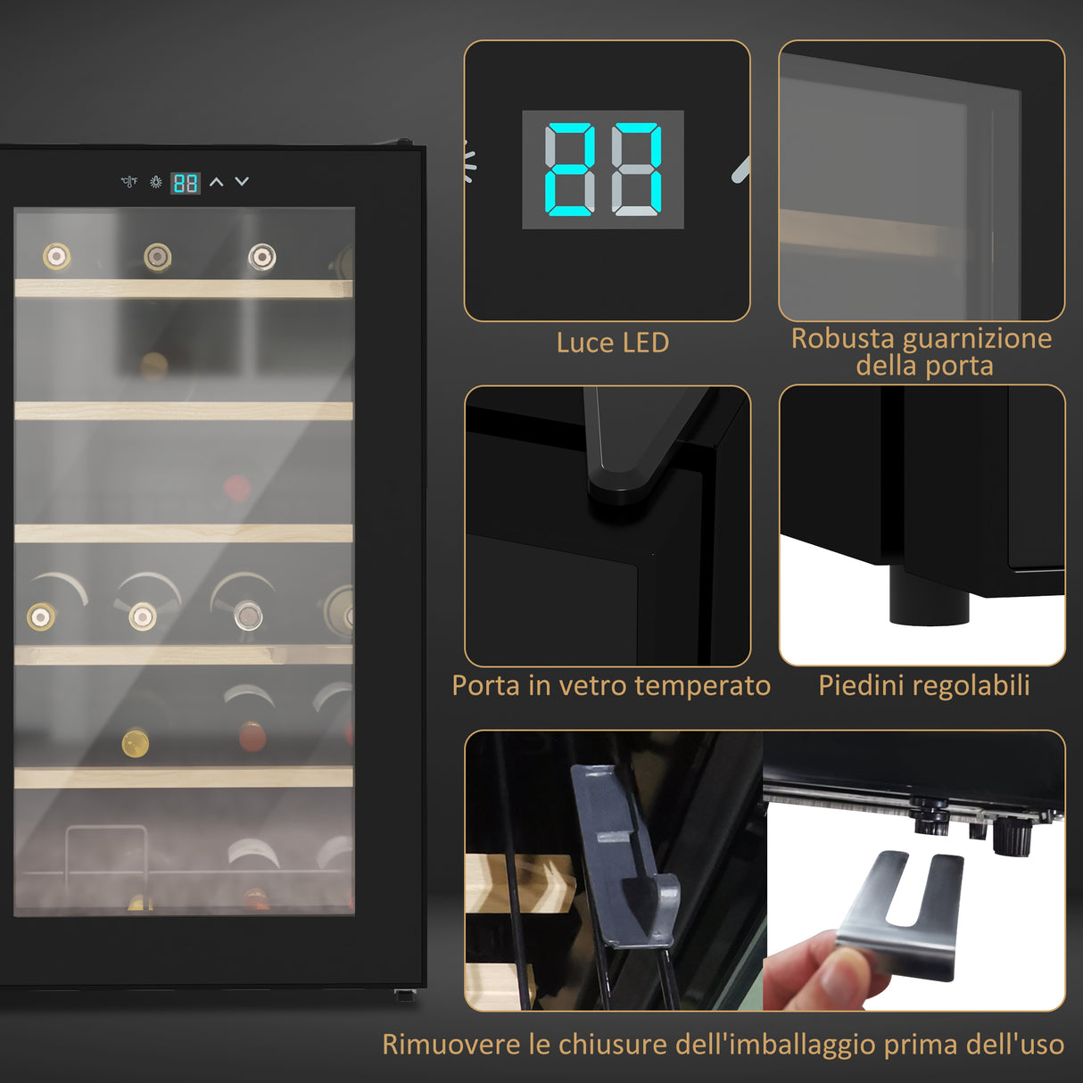 easycomfort easycomfort cantinetta vino frigo per 24 bottiglie capacita 65l controllo temperatura e ripiani estraibili nero