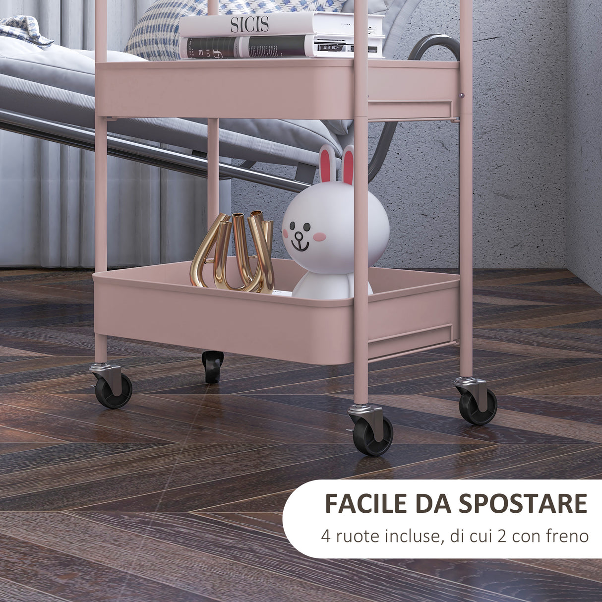easycomfort easycomfort carrello da cucina a 3 livelli con maniglie e 4 rotelle in acciaio 45x30 6x79 cm rosa