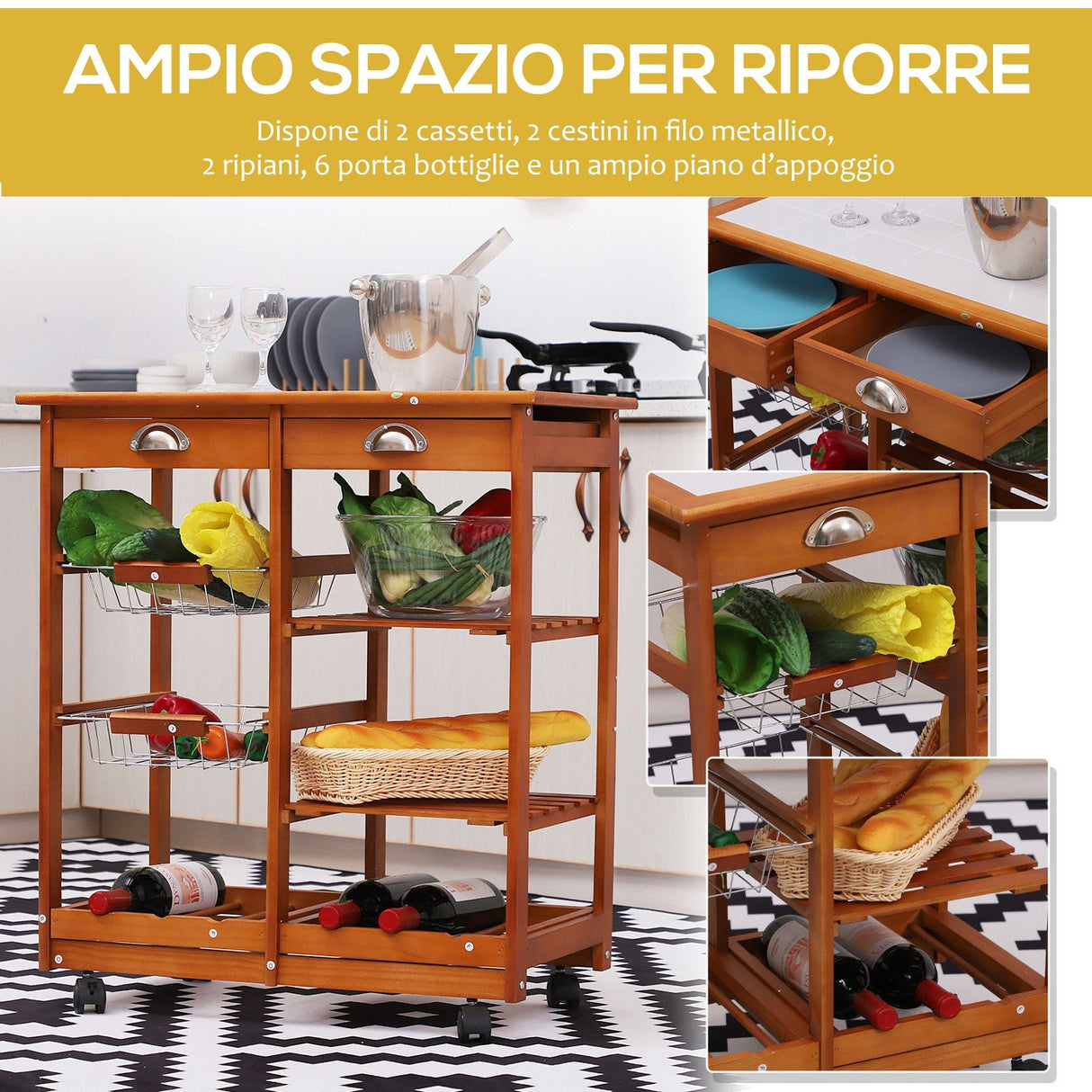 immagine-5-easycomfort-easycomfort-carrello-da-cucina-multiuso-in-legno-di-pino-con-4-ruote-e-cassetti-74x37x75cm-marrone-chiaro-ean-8054144130897