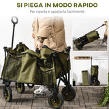easycomfort easycomfort carrello da giardino 125l pieghevole con maniglia e 5 sacche 108x55x93 cm verde