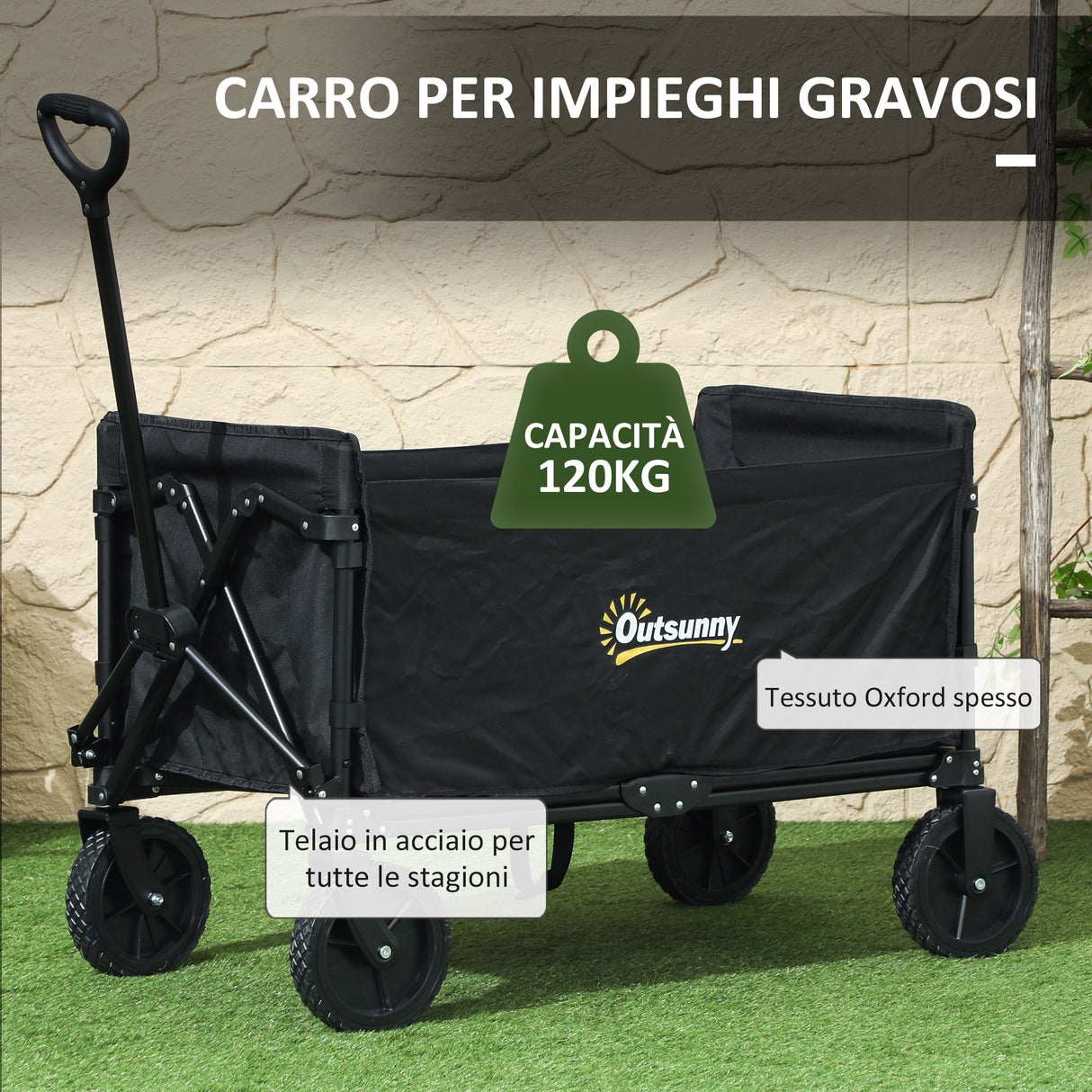 easycomfort easycomfort carrello da giardino da 120l pieghevole con pannello apribile in acciaio e poliestere 90x48x62 cm nero