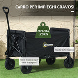 easycomfort easycomfort carrello da giardino da 120l pieghevole con pannello apribile in acciaio e poliestere 90x48x62 cm nero