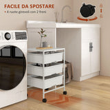 easycomfort easycomfort carrello multiuso con 3 cestini estraibili e ruote per cucina e ufficio in acciaio e pp bianco