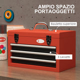 easycomfort easycomfort cassetta porta attrezzi con 3 cassetti e vano superiore in acciaio con maniglia 45x24x27cm rosso