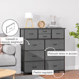 easycomfort easycomfort cassettiera 10 cassetti moderna in tessuto non tessuto acciaio e mdf 100x30x100 cm nera