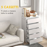 easycomfort easycomfort cassettiera 5 cassetti in legno con maniglie scanalate 60x38x100cm bianco