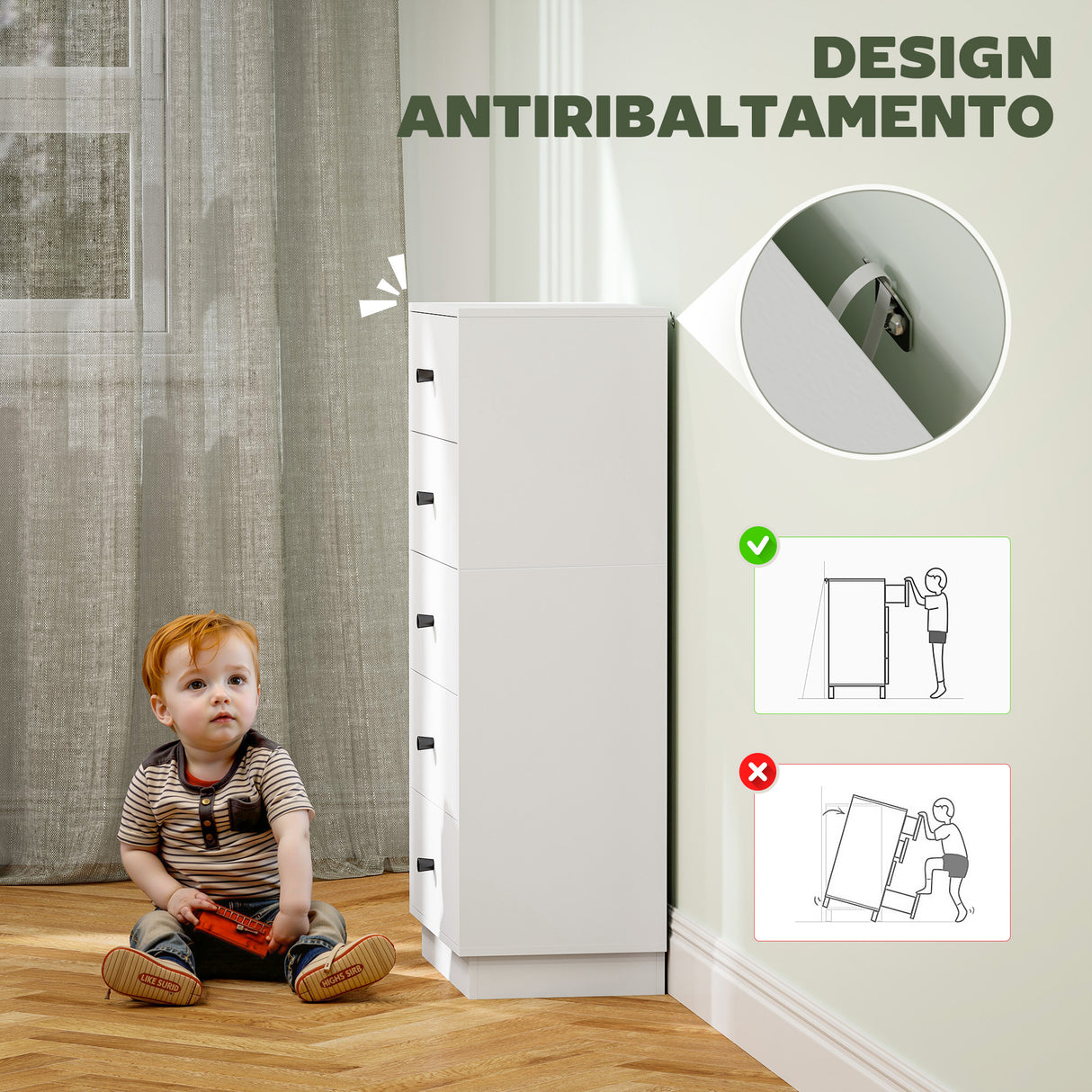 easycomfort easycomfort cassettiera 5 cassetti per camera da letto moderna e salvaspazio 47x29x95 cm bianco