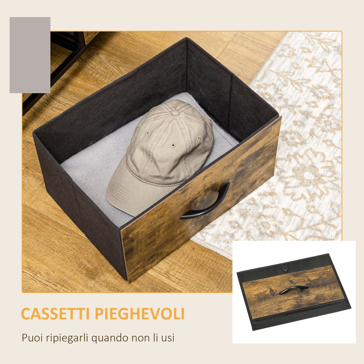 easycomfort easycomfort cassettiera 6 cassetti in tessuto pieghevoli stile industriale in acciaio e legno 84x30x92cm marrone rustico