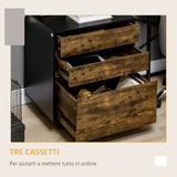 easycomfort easycomfort cassettiera con 3 cassetti in truciolato dallo stile rustico 60x45x75cm marrone e nero