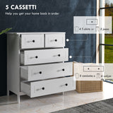 easycomfort easycomfort cassettiera con 5 cassetti in legno salvaspazio e antiribaltamento 74x40x91cm bianco
