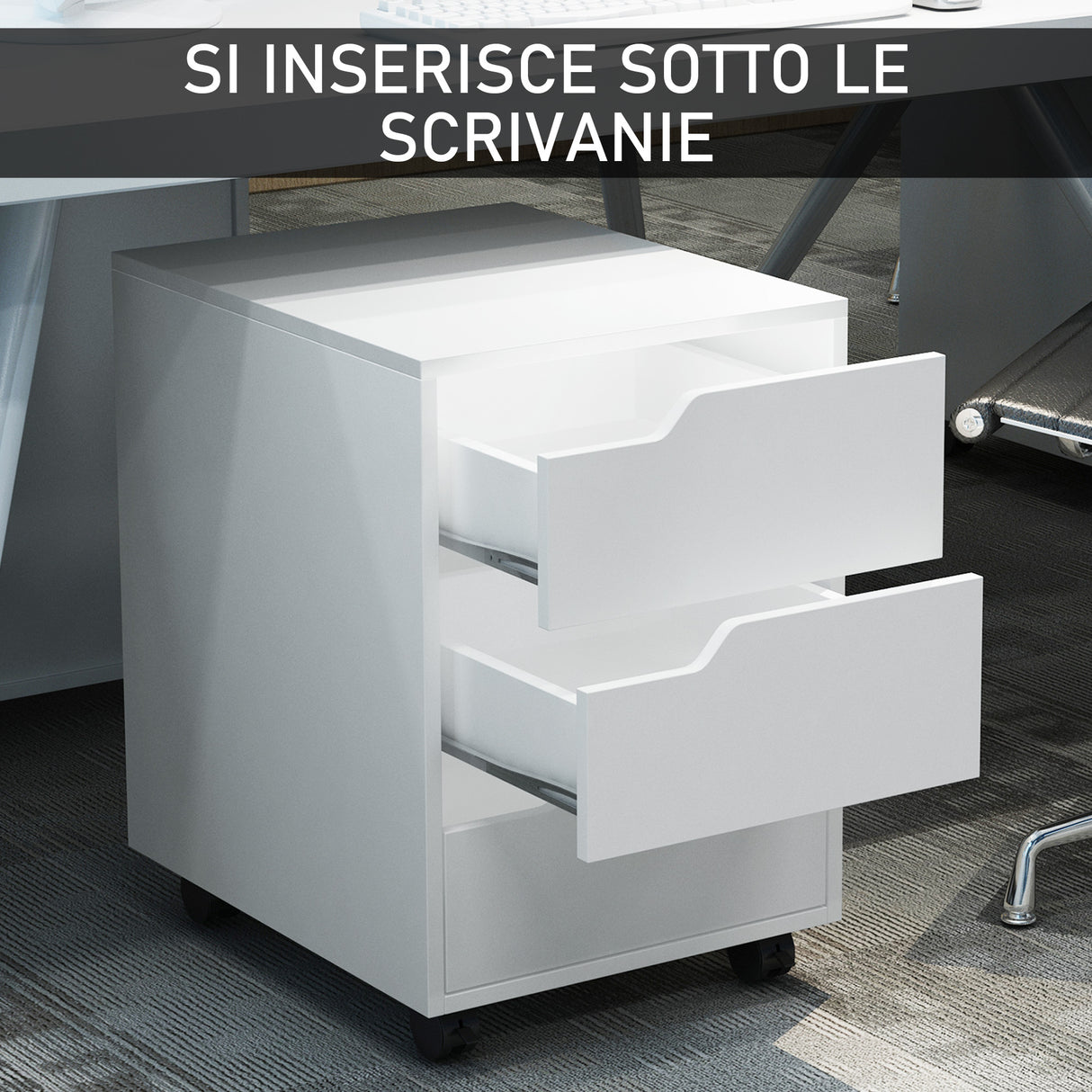 easycomfort easycomfort cassettiera da ufficio a 3 cassetti con maniglie a scomparsa in legno e metallo 40x50x57 5 cm bianco