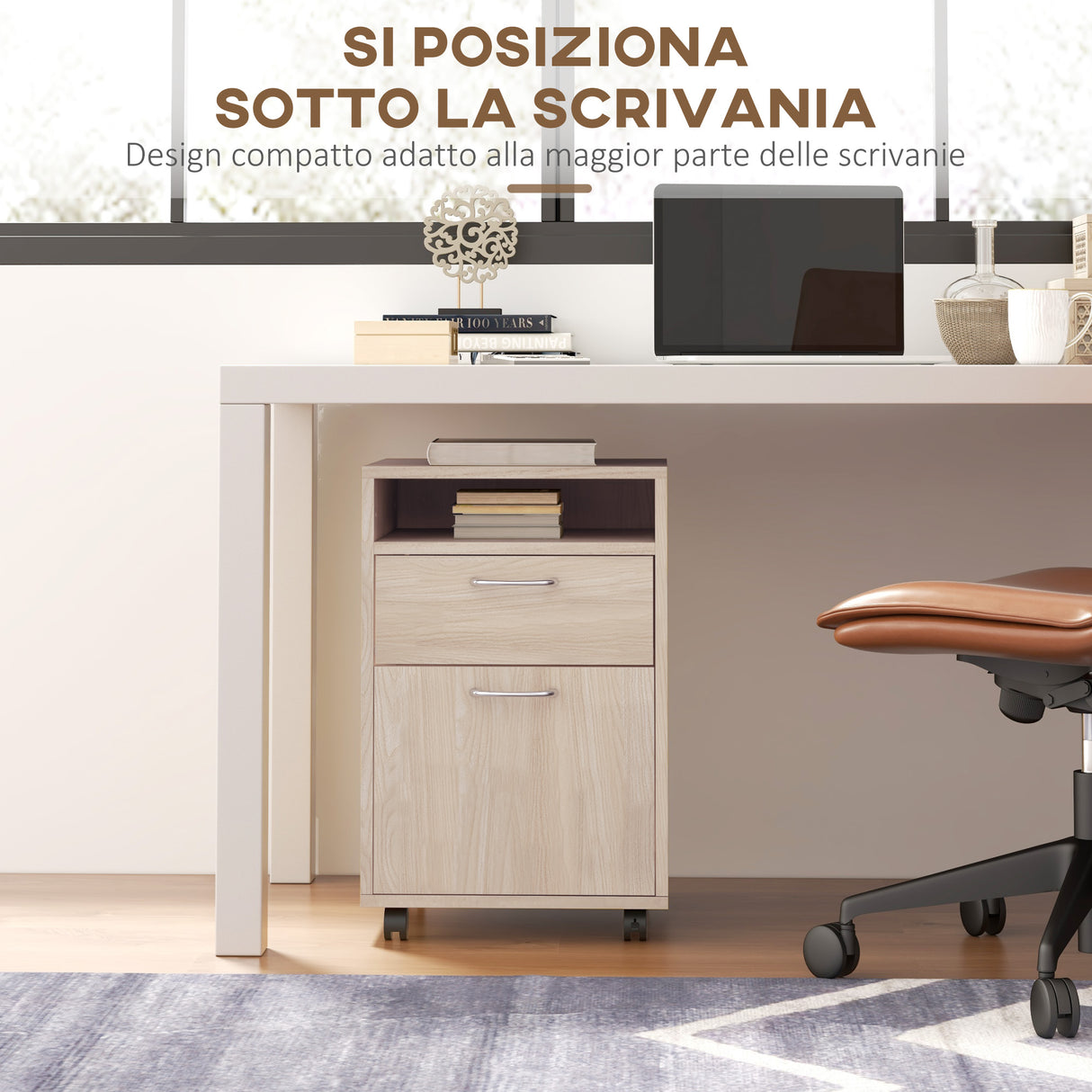 easycomfort easycomfort cassettiera da ufficio portadocumenti con ripiano aperto e 2 cassetti in legno e metallo 40x35x60 cm rovere