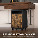 easycomfort easycomfort cassettiera portadocumenti con cassetto e ripiano 4 ruote 40x35x60cm marrone e nero
