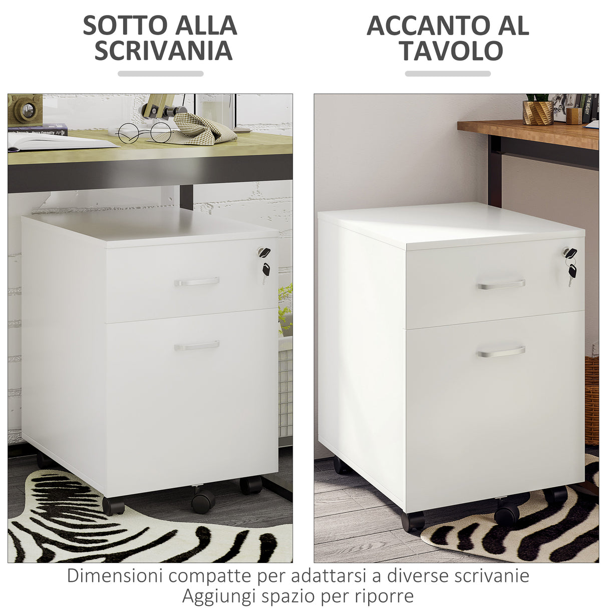 easycomfort easycomfort cassettiera ufficio a 2 cassetti con serratura e 5 ruote in truciolato 40x49x58 cm bianco
