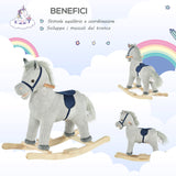 easycomfort easycomfort cavallo a dondolo per bambini 3 6 anni con suoni in peluche 73x35x64cm grigio