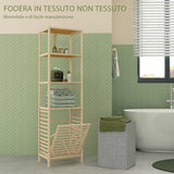 easycomfort easycomfort colonna bagno con 3 ripiani in legno di bambu e cesto portabiancheria in tessuto 44x33x160cm
