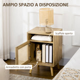 easycomfort easycomfort comodino per camera da letto stile boho con armadietto e ripiano aperto in legno e rattan 39x35x60 cm