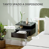 easycomfort easycomfort comodino sospeso per camera da letto con cassetto e mensola in legno 35x32x22 5cm nero