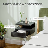 easycomfort easycomfort comodino sospeso per camera da letto con cassetto e ripiano aperto in legno 35x32x22 5 cm nero lucido
