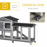 easycomfort easycomfort conigliera a 2 livelli con rete protettiva e rotelle in legno e metallo 157 4x53x99 5 cm grigio