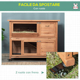 easycomfort easycomfort conigliera in legno a 2 livelli con ruote vassoio estraibile e rampa 122x50x101cm