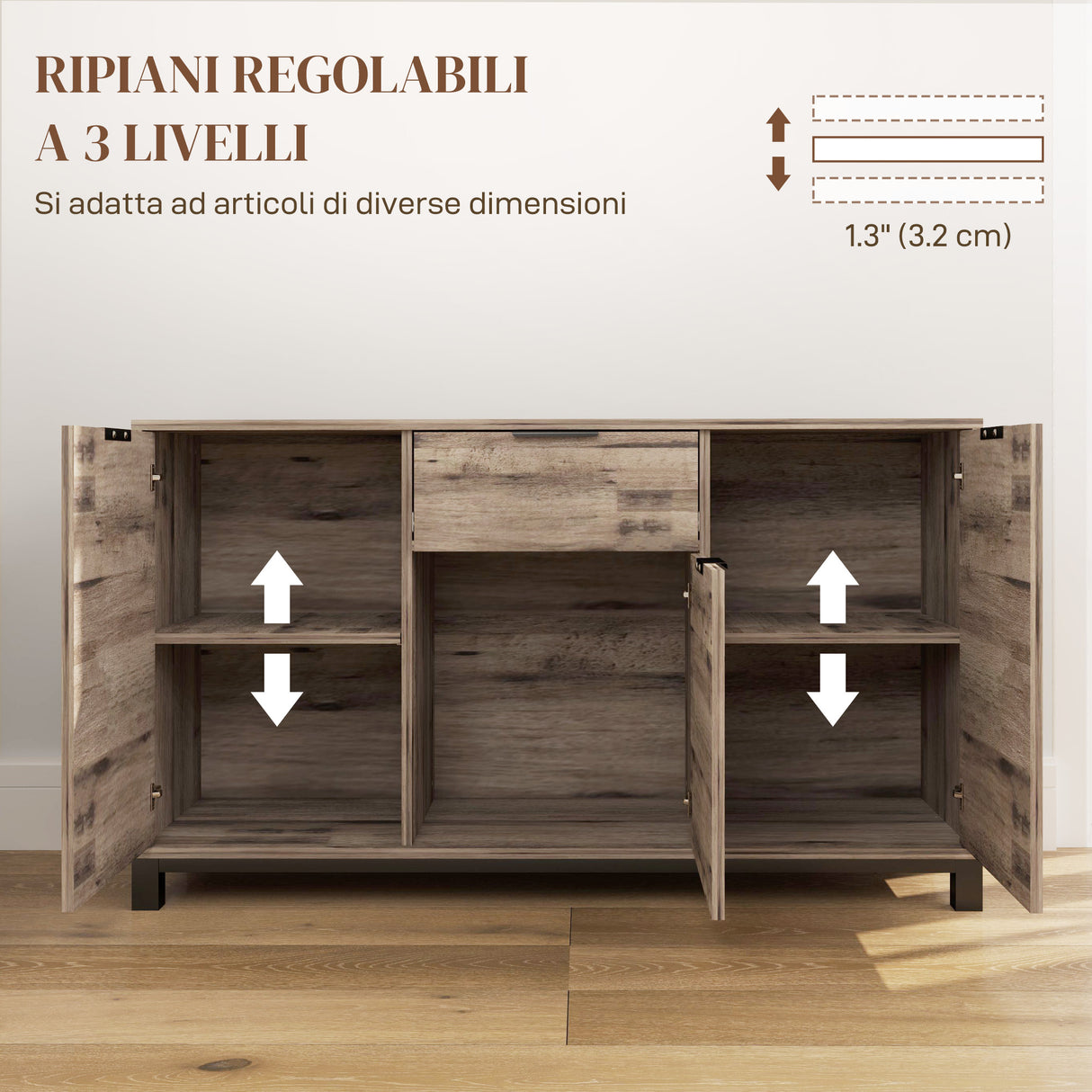 easycomfort easycomfort credenza buffet in stile industriale con cassetto e 3 armadietti in legno marrone 120x36 5x70 cm