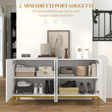 easycomfort easycomfort credenza moderna a 4 ante con chiusura ammortizzata e mensole regolabili 140x40x75cm bianco e oro