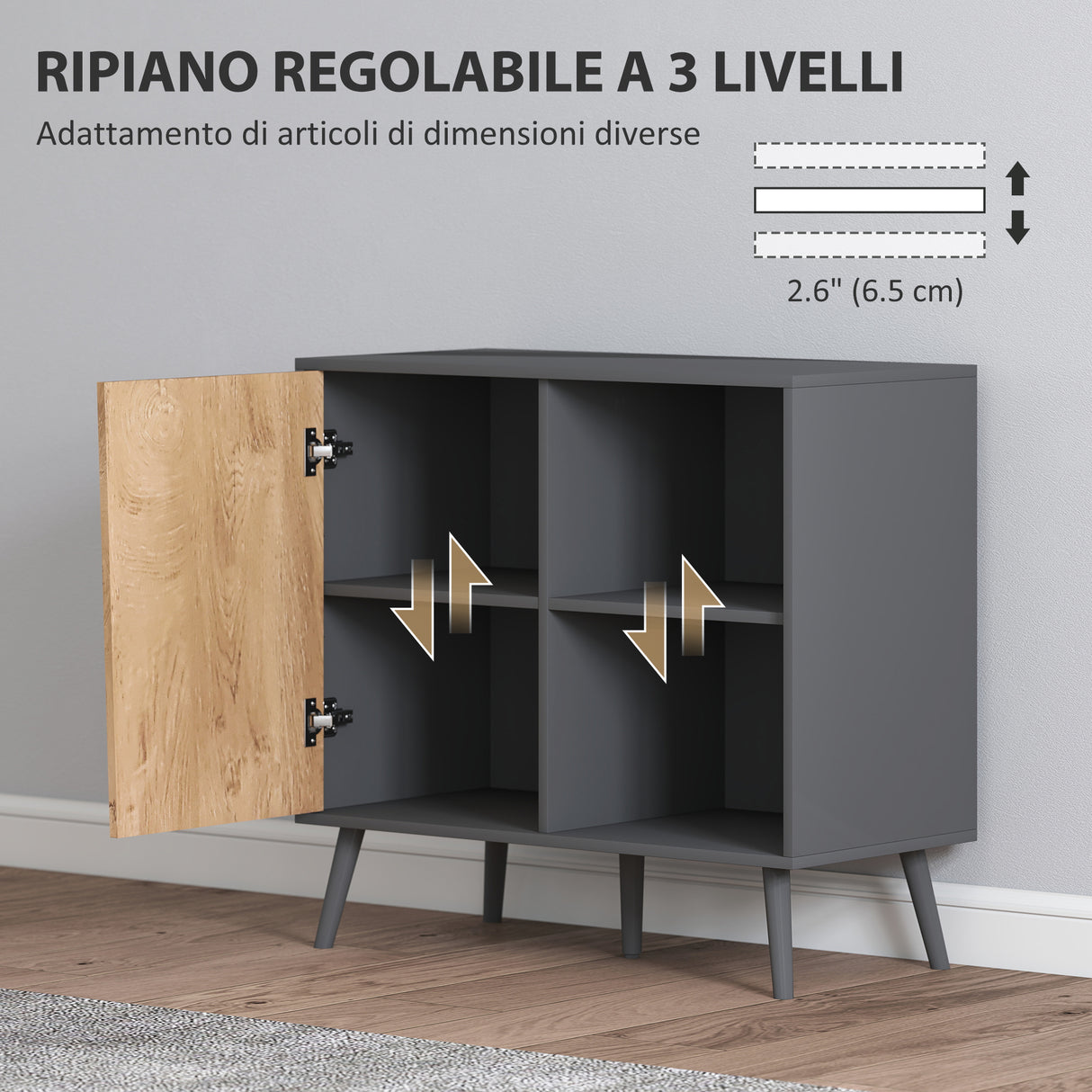 easycomfort easycomfort credenza moderna con armadietto e vano portaoggetti in legno 80x39x76 cm grigio scuro