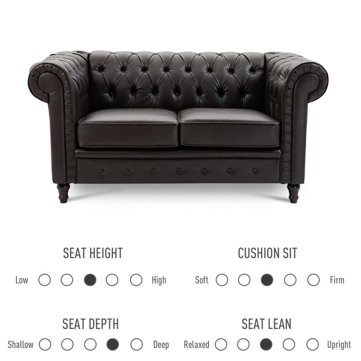 easycomfort easycomfort divano 2 posti in stile chesterfield in pelle pu con cuscino rimovibile 160x84x80 cm nero