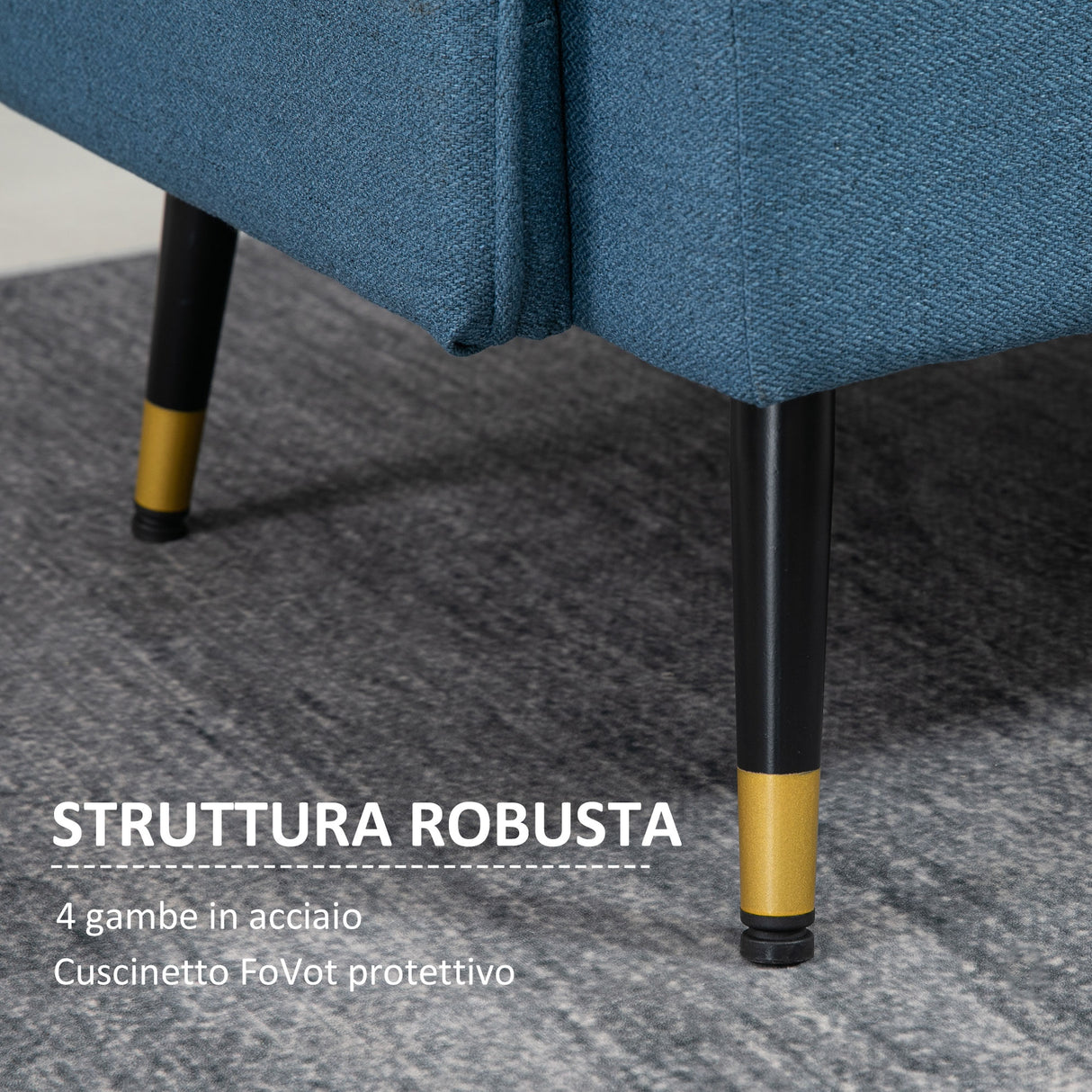 easycomfort easycomfort divano 2 posti in tessuto con cuscini imbottiti e gambe in acciaio 139x68x80cm blu scuro