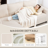 easycomfort easycomfort divano con penisola a 3 posti in tessuto effetto velluto schiuma e nylon 241x153x83 cm bianco crema