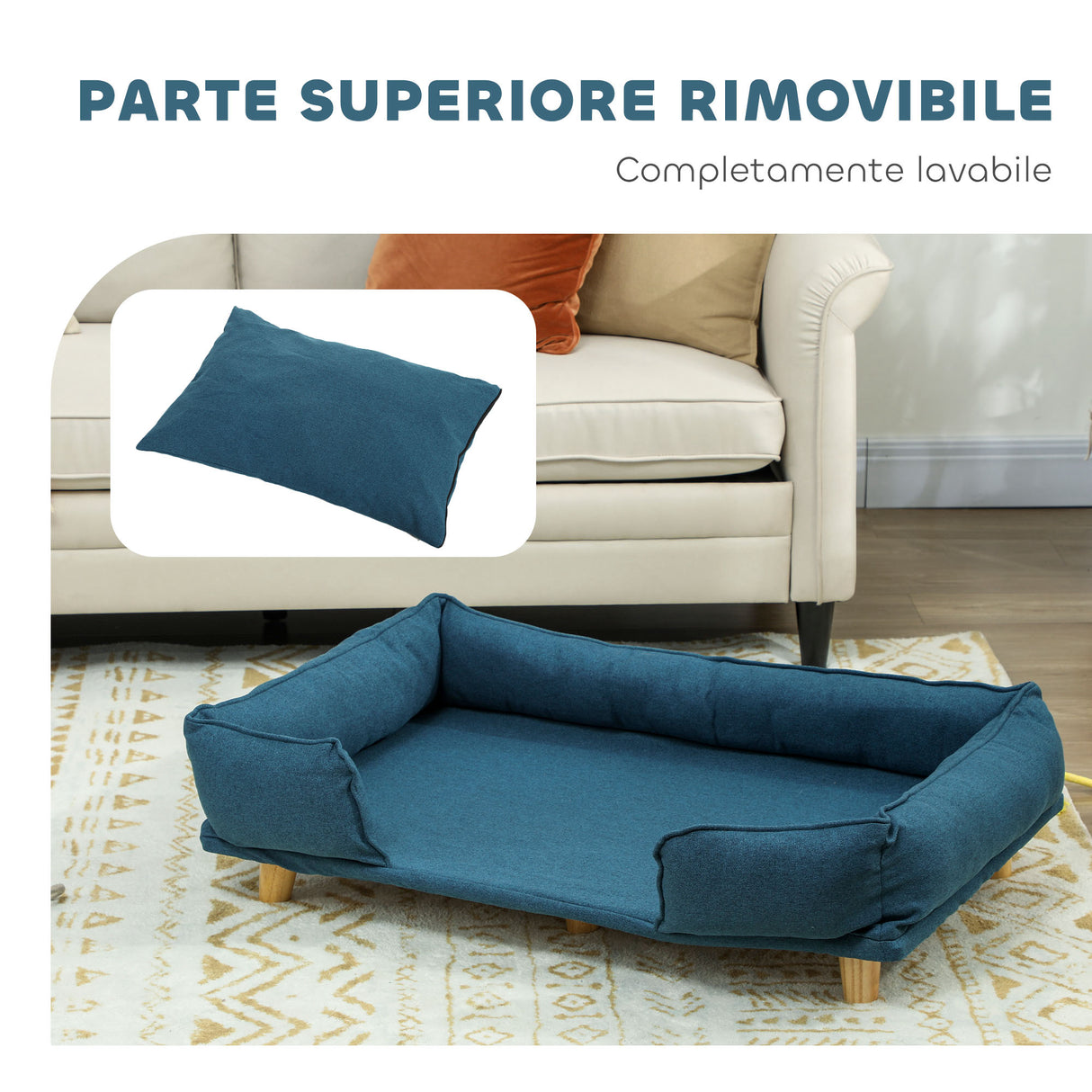 easycomfort easycomfort divano lettino per cani grandi fino 30 kg da interno con cuscino rimovibile 96x66x24 cm blu