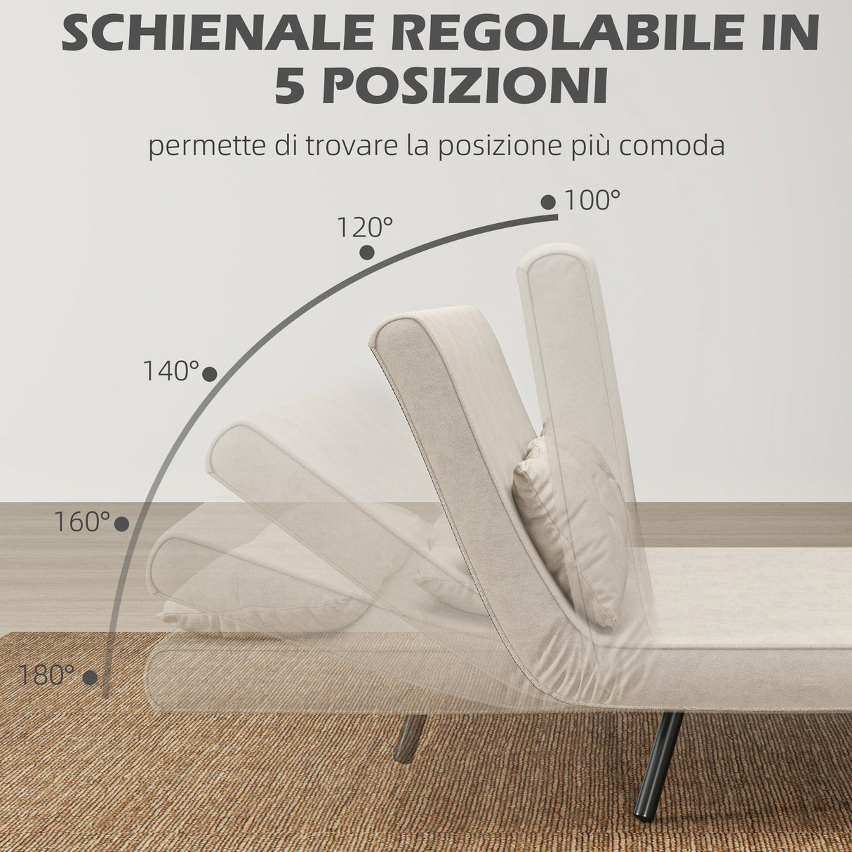 easycomfort easycomfort divano letto 3 in 1 in tessuto effetto velluto con schienale regolabile e 2 cuscini 102x73x81 cm bianco crema
