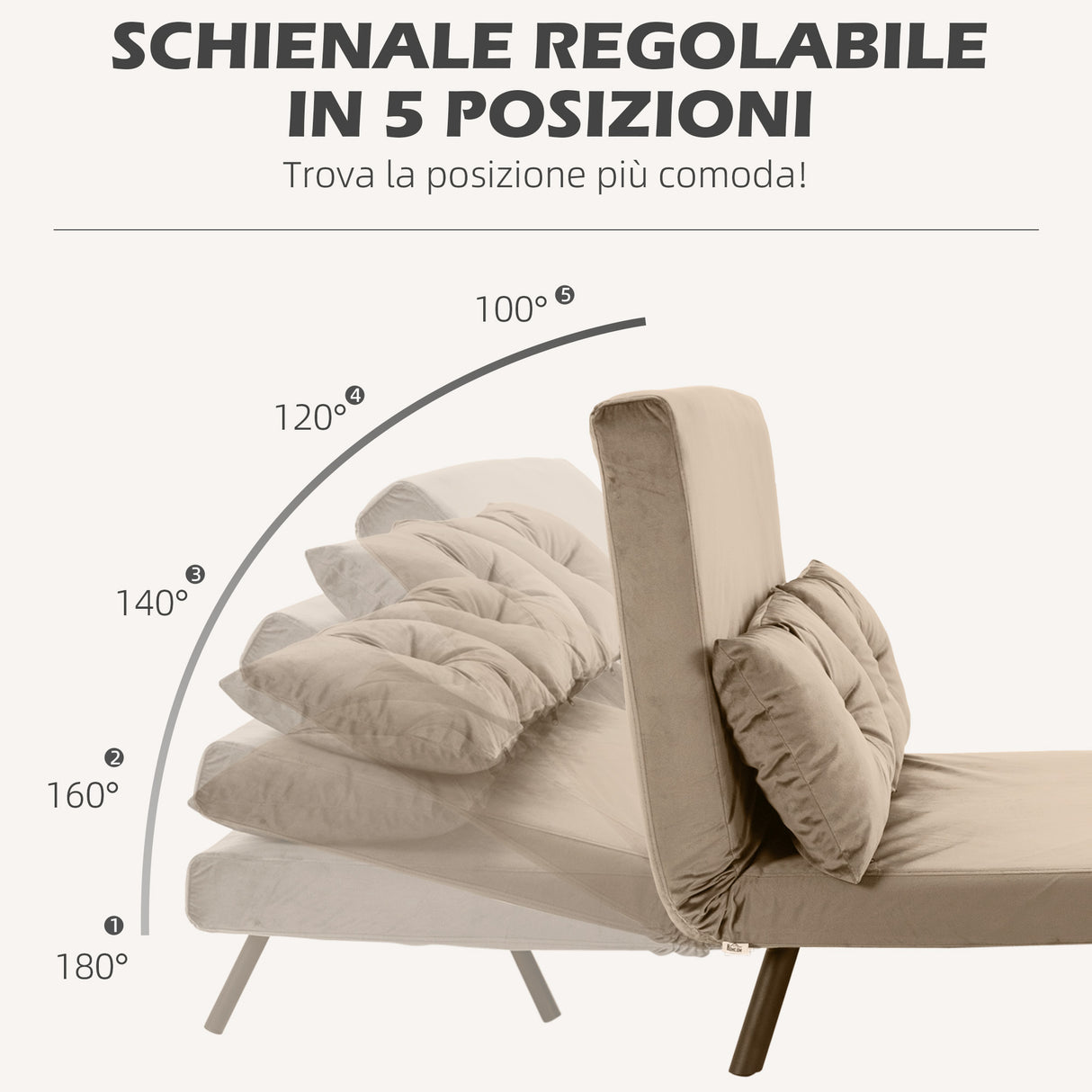 easycomfort easycomfort divano letto 3 in 1 in tessuto effetto velluto con schienale regolabile e 2 cuscini 102x73x81 cm marrone chiaro