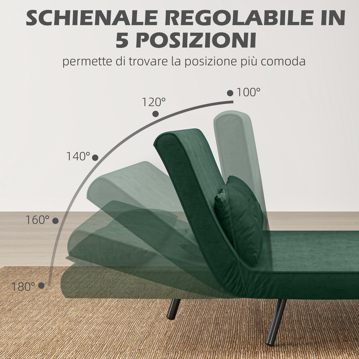 easycomfort easycomfort divano letto 3 in 1 in tessuto effetto velluto con schienale regolabile e 2 cuscini 102x73x81 cm verde