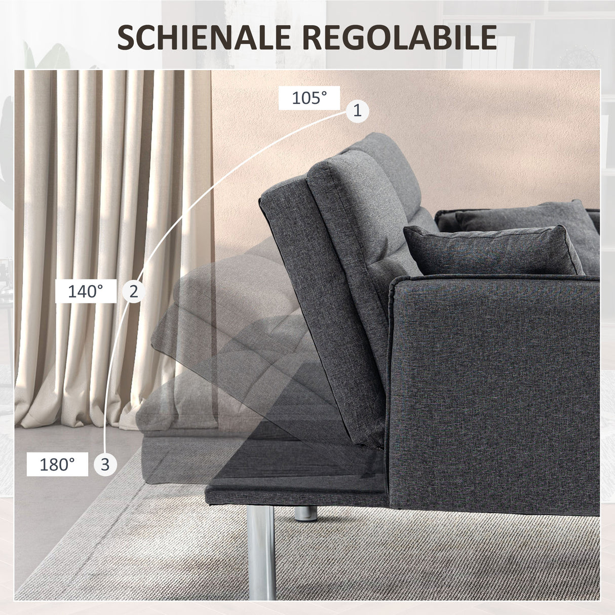 easycomfort easycomfort divano letto 3 posti con meccanismo clic clac schienale reclinabile e 2 cuscini 189x91x84cm grigio