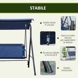 easycomfort easycomfort dondolo da giardino 3 posti con tettuccio regolabile tessuto oxford e acciaio blu scuro