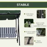 easycomfort easycomfort dondolo da giardino a 3 posti con tettuccio inclinabile e cuscini 172x110x153 cm verde