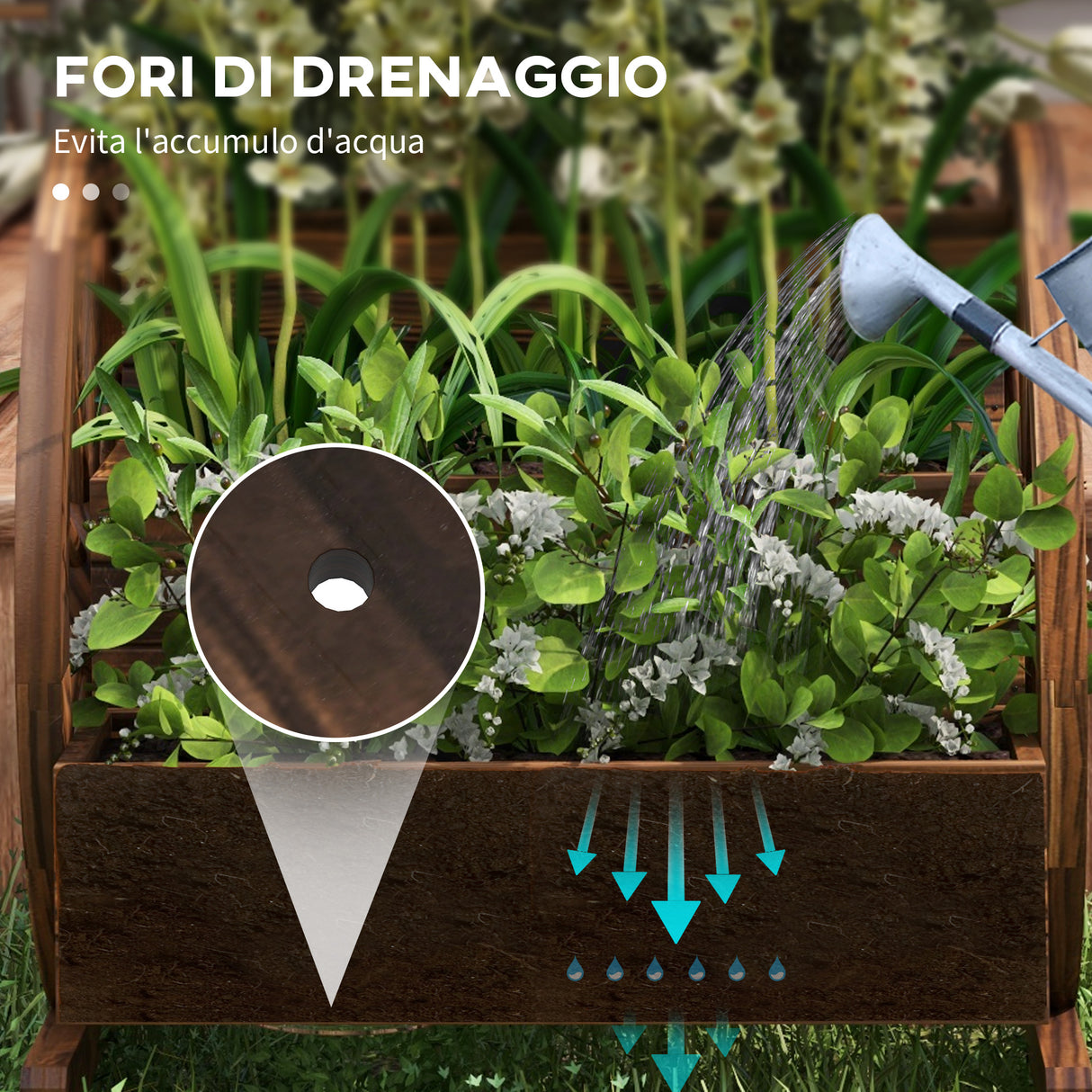 easycomfort easycomfort fioriera in legno da esterno a 2 livelli con 3 vasi e ruote di carro stile country 64x54x60cm