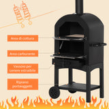 easycomfort easycomfort forno per pizza e barbecue a carbone portatile in acciaio con camino e ruote 63x54x161 cm nero