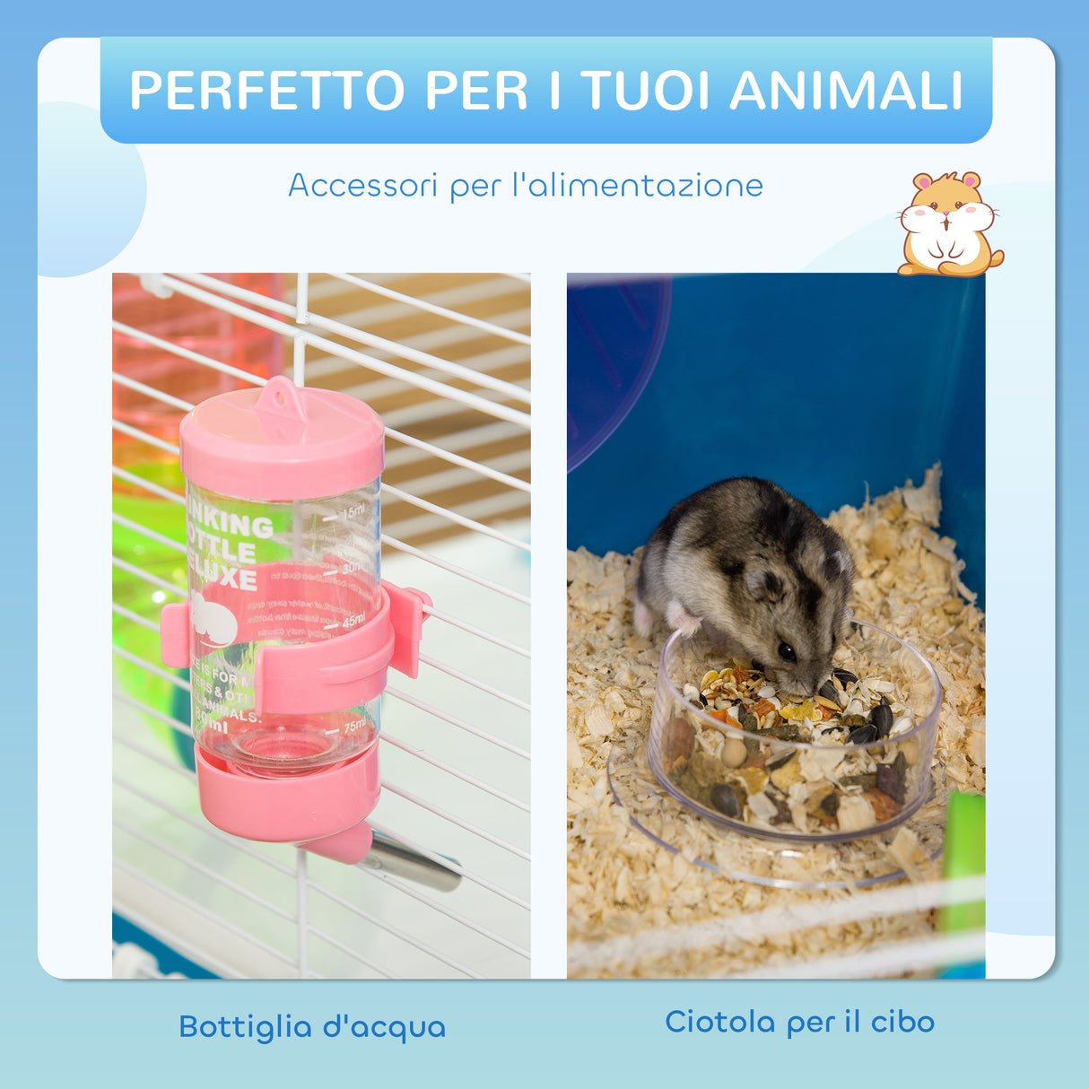 easycomfort easycomfort gabbia criceti a 5 livelli con tubi casetta serbatoio e ruota in acciaio pp e ps 59x36x69 cm blu e bianca