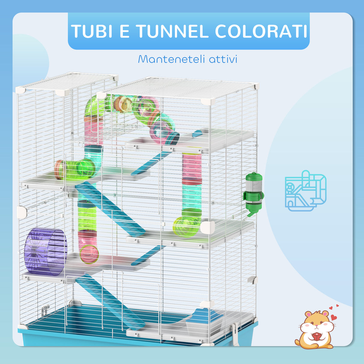 easycomfort easycomfort gabbia per criceti 6 livelli con tunnel ruota rampe casetta bottiglia e ciotola azzurro