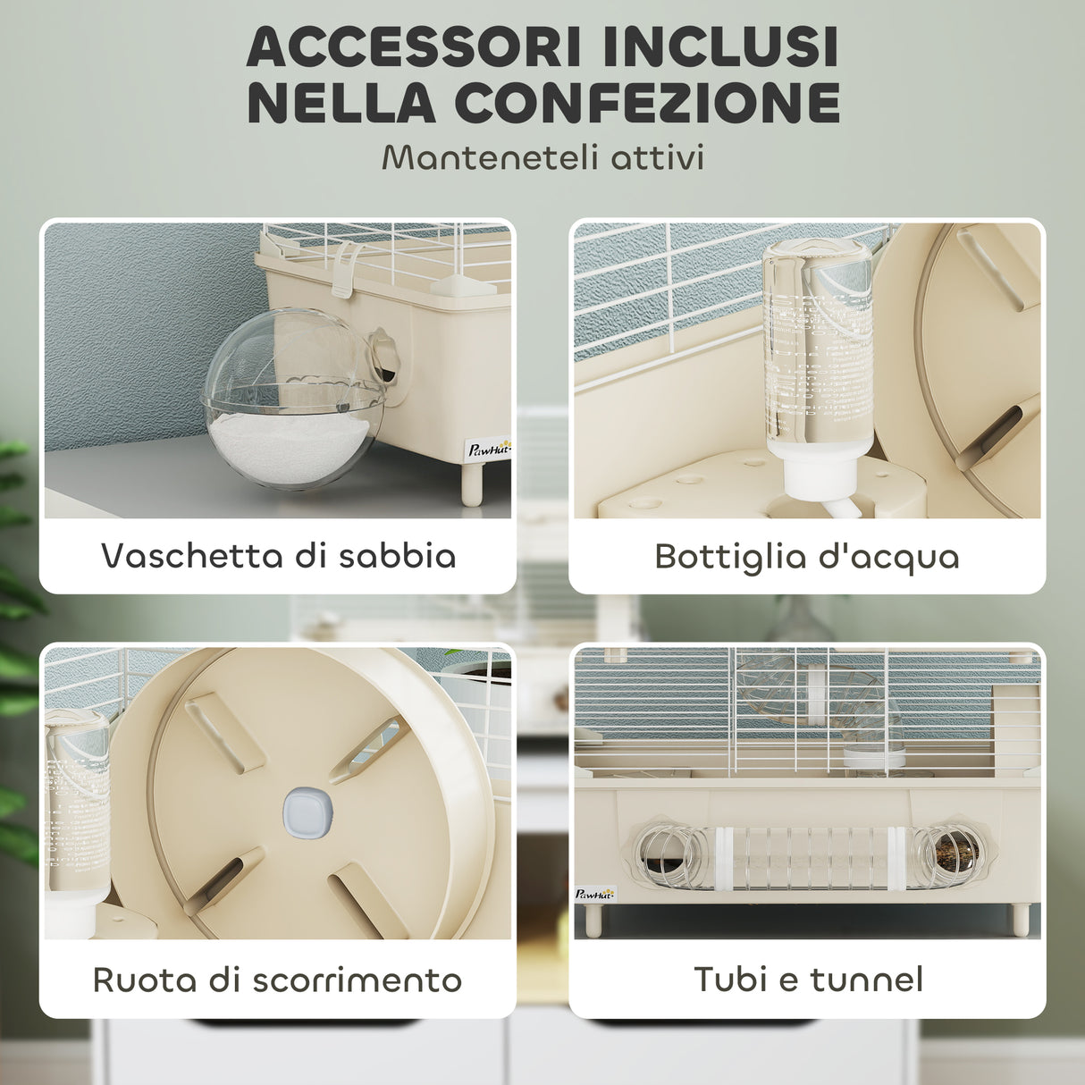 easycomfort easycomfort gabbia per criceti a 2 livelli e 3 porte con ruota e tubi in acciaio ps e pp 44 5x28x44 cm crema e bianco