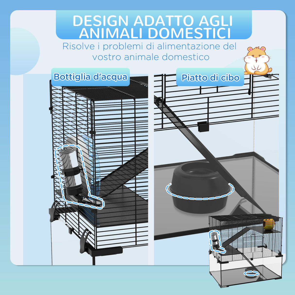 easycomfort easycomfort gabbia per criceti a 3 livelli con ruota rampe e fondo rimovibile 60x40x57cm nero