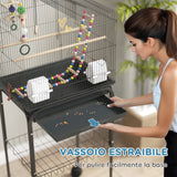 easycomfort easycomfort gabbia per uccelli con piedistallo ruote girevoli ripiano e accessori 46x36x120 cm nero