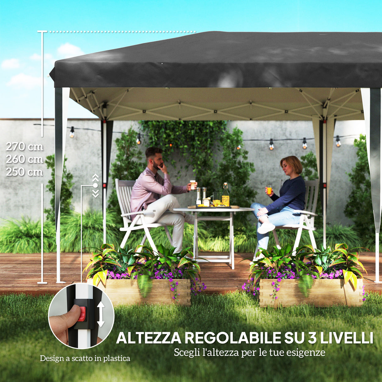 easycomfort easycomfort gazebo 3x6 m per 12 18 persone ad altezza regolabile con fori di drenaggio in metallo e tessuto oxford grigio