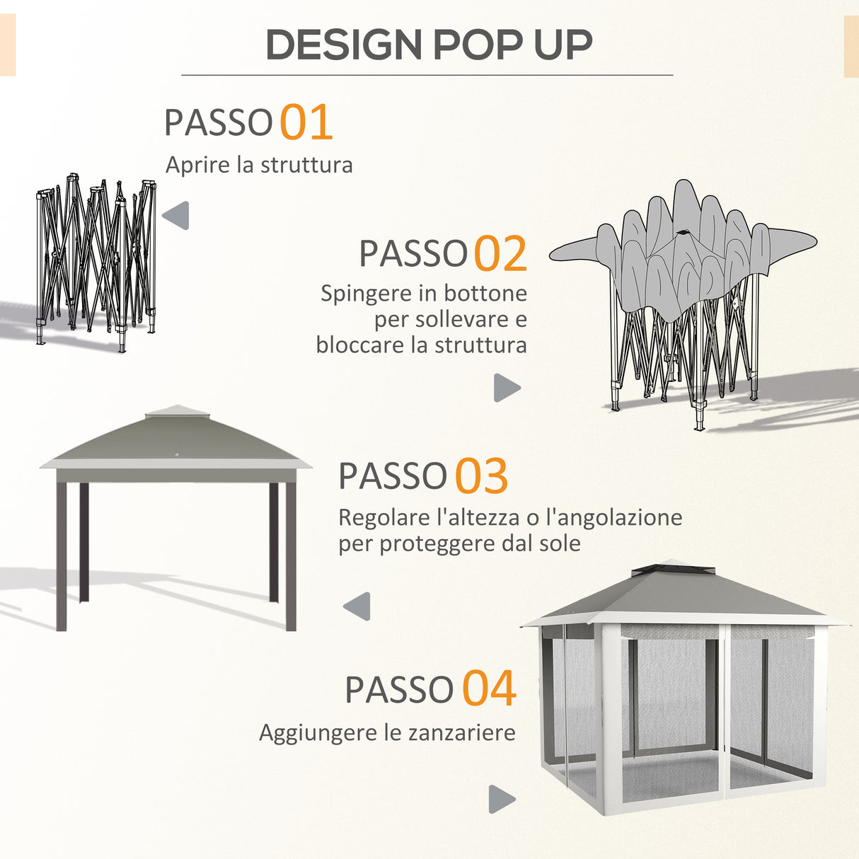 easycomfort easycomfort gazebo da esterno ad altezza regolabile con zanzariere in metallo e tessuto oxford 3 3x3 3x2 8 m grigio scuro