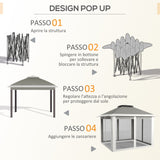 easycomfort easycomfort gazebo da esterno ad altezza regolabile con zanzariere in metallo e tessuto oxford 3 3x3 3x2 8 m grigio scuro