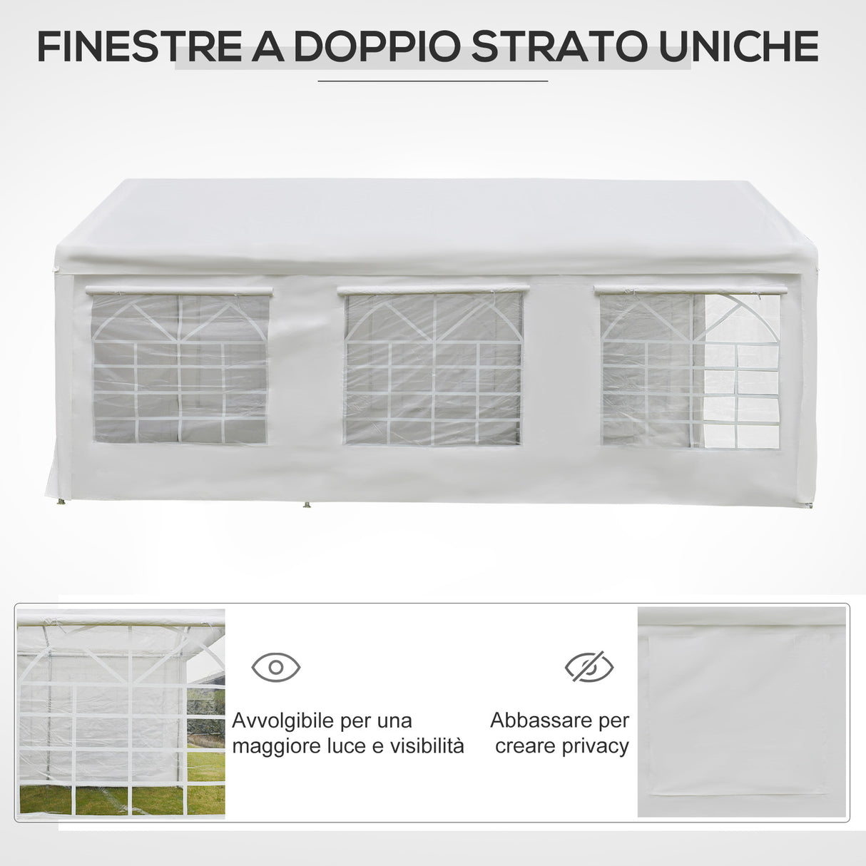 easycomfort easycomfort gazebo da giardino 6x3 m con finestre laterali 3 stanze e porte a cerniera bianco